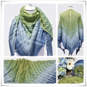 Knitting Pattern Lace Shawl BLUE HORTENSIA